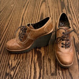 Fly London Tan Leather Wedge Shoes